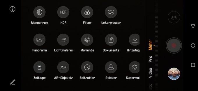 Mehr Funktionen im Kameramenü