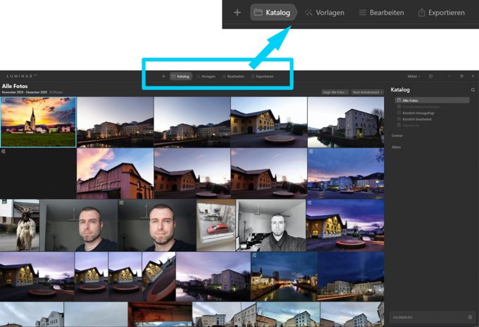 Programmoberfläche von Luminar AI