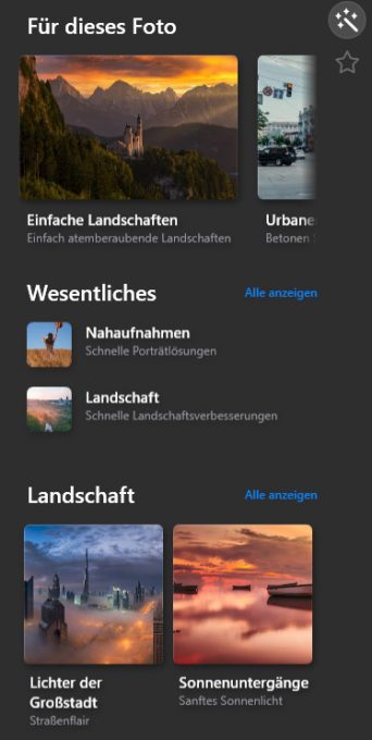 Vorlagen von Luminar AI (= Presets)